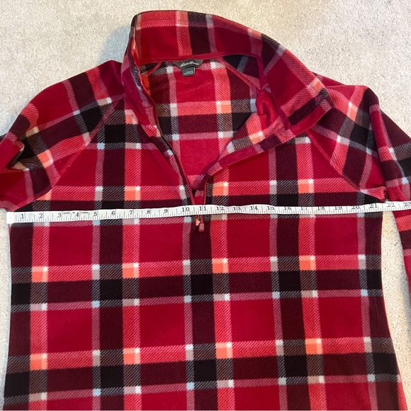 Eddie Bauer Red Plaided Fleece Quarter Zipped Sweater - Picture 8 of 9